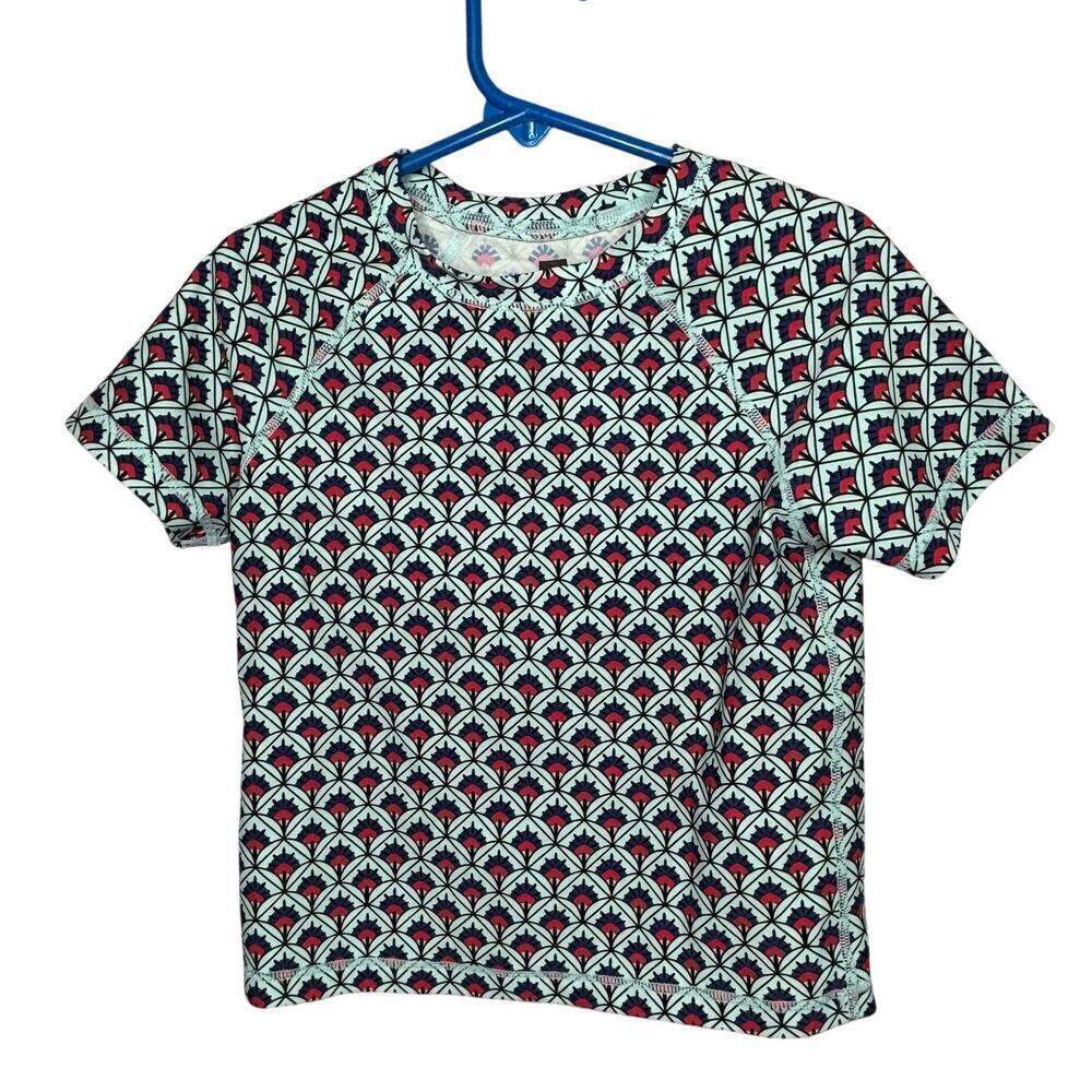 Tea Collection Girls Short Sleeve Geometric Print Rash Guard Swim Top Size 8
